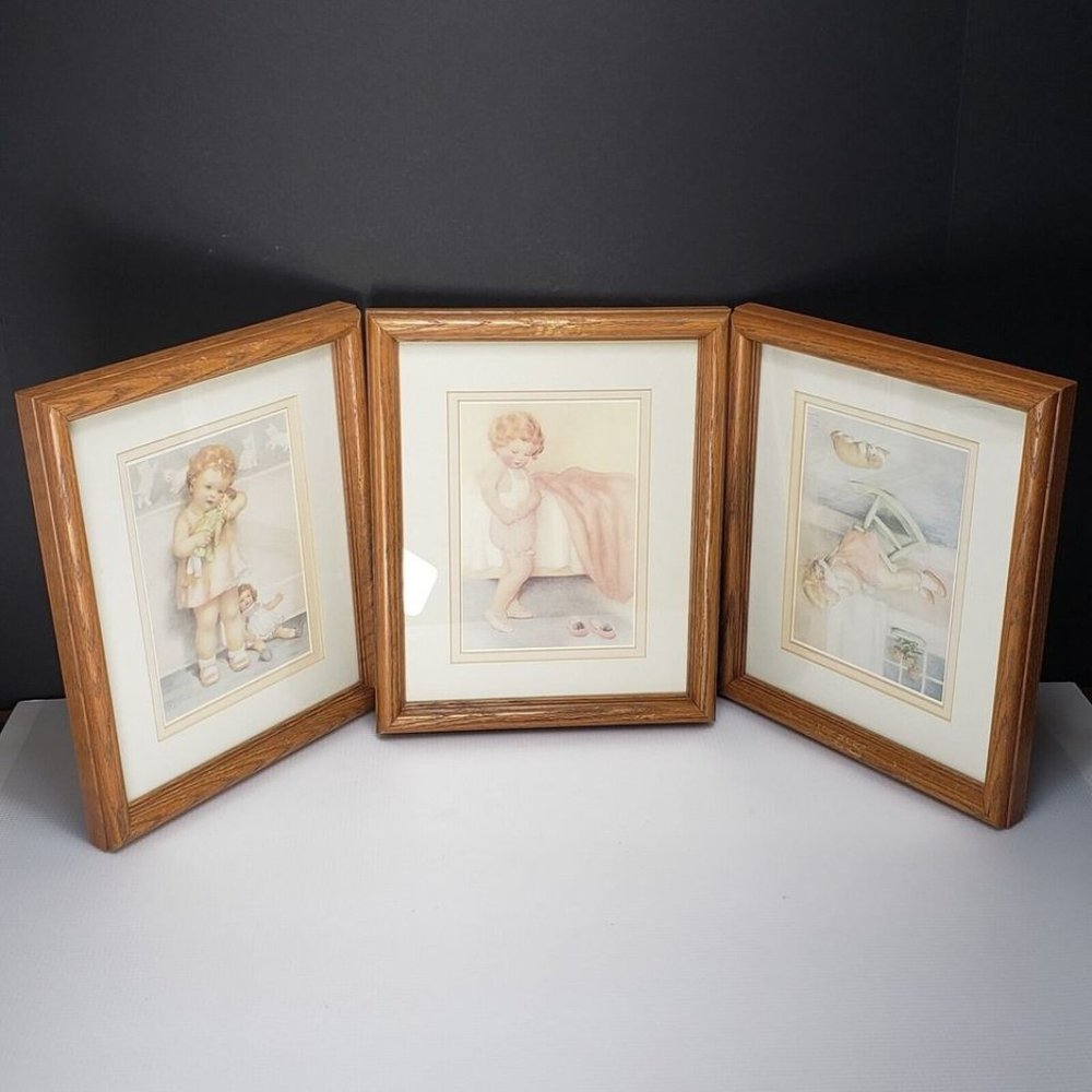 Bessie Pease Gutmann Framed/Matted Girls Bedroom Pictures Set of 3 Vintage